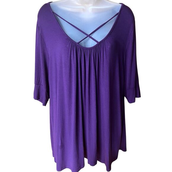 Molly & Isadora Purple Strappy Modal Rayon Short Sleeves Stretch Top Sz 2X - Picture 2 of 9